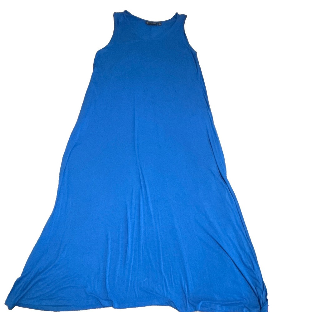NY&C Blue Solid V-Neck Sleeveless Knit Tie Hem Stretch Maxi Dress L